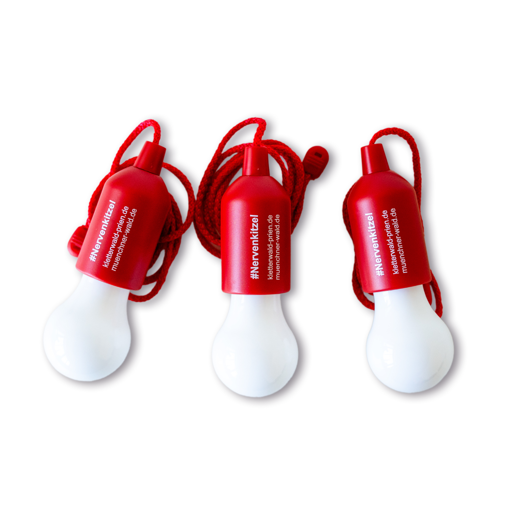 Drei Glühlampen aus Plastik, welches Merchandise ist.